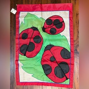 Vtg 90s Lady Bug Appliqué Double-Sided Decorative House Garden Banner Flag